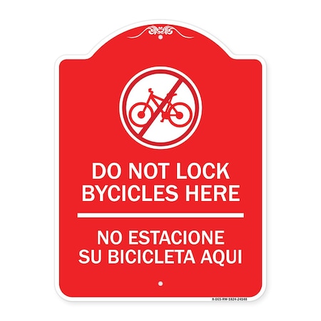 Signmission Do Not Lock Bicycles Here No Estacione Su Bicicleta Aqui With No Bicycle Graphic, RW-1824-24148 A-DES-RW-1824-24148